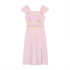 Pink square collar dress female summer 2022 new French first love design sense small temperament slim skirt