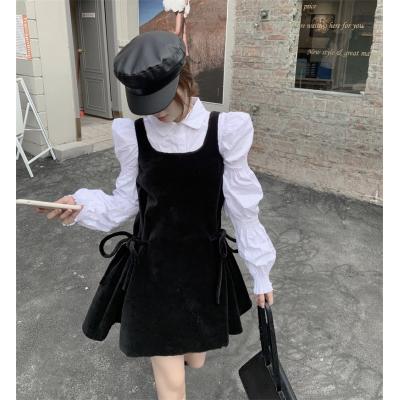 Velvet dress woman collar waist slim temperament strap skirt