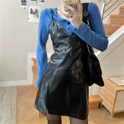 PU leather waist slimming A-line skirt skirt skirt skirt