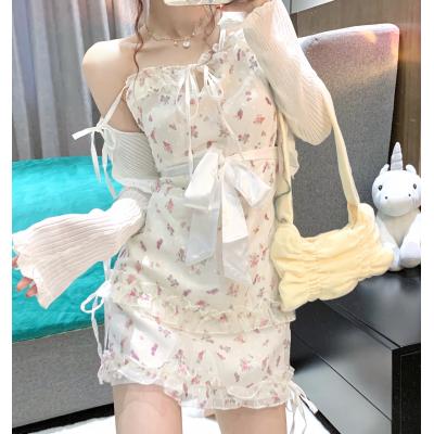 Floral chiffon small woman with halter dress