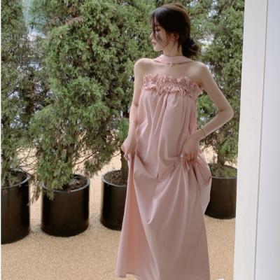 Hepburn Style Necktie lace strapless Dress summer 2022 New Fairy Style French A-line midlength dress