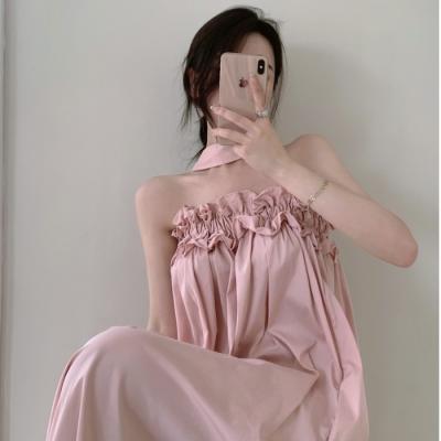 Hepburn Style Necktie lace strapless Dress summer 2022 New Fairy Style French A-line midlength dress