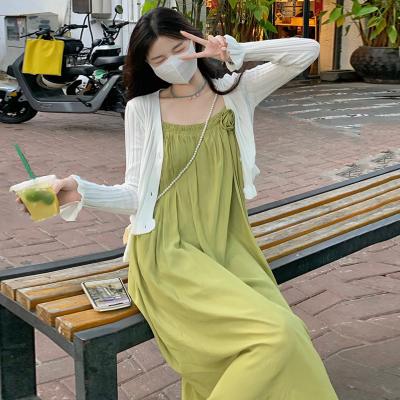 Little fresh green halter dress Women's Summer Dress 2022 New French retro gentle design dress