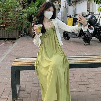 Little fresh green halter dress Women's Summer Dress 2022 New French retro gentle design dress