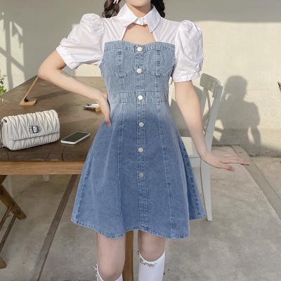 Patchwork denim dress for wome...