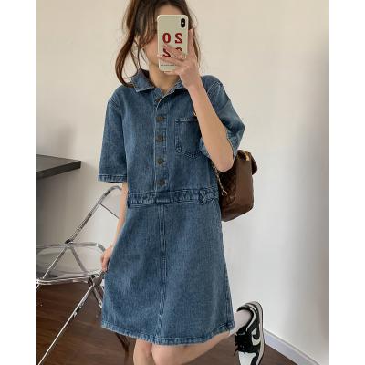 2022 new mini denim dress female retro Hong Kong flavor casual INS short sleeve skirt