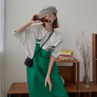 Green strap skirt female Korean version loose dress summer