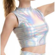 Women's turtleneck tank top patent leather Plains Rainbow sleeveless party