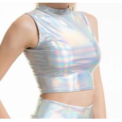 Women's turtleneck tank top patent leather Plains Rainbow sleeveless party