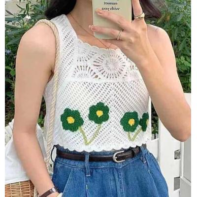 Women's knitted vest pullover crochet embroidered square collar everyday