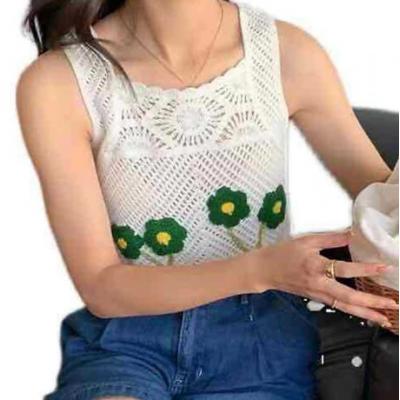 Women's knitted vest pullover crochet embroidered square collar everyday