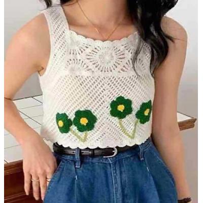 Women's knitted vest pullover crochet embroidered square collar everyday